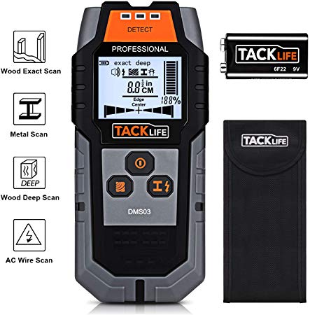 TACKLIFE Stud Finder Wall Scanner, 4 in 1 Center Finding Electronic Wall Detector Finders with Sound Warning, Four Scan Modes for Wood Stud/Metal/Live AC Wire/ Deep Detecting - DMS03