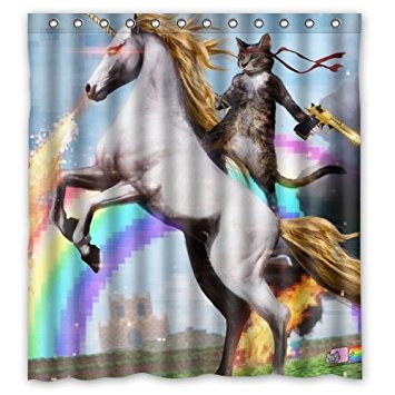 Personalized Funny Unicorn and cat Shower Curtain, Shower Rings Included 100% Polyester Waterproof 66 x 72 by Funny Unicorn Shower Curtain