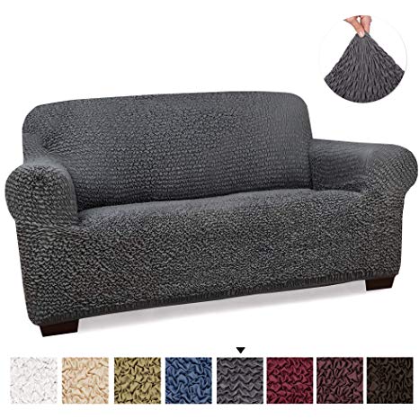 Loveseat Cover - Loveseat Slipcovers - Loveseat Couch Covers - Soft Polyester Fabric Slipcovers - 1-piece Form Fit Stretch Stylish Furniture Cover - Microfibra Collection - Grey (Loveseat)