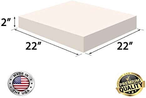 FoamRush 2" x 22" x 22" Upholstery Foam High Density Firm Foam Soft Support (Chair Cushion Square Foam for Dinning Chairs, Wheelchair Seat Cushion Replacement)