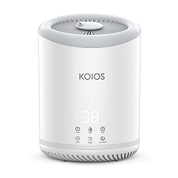Koios Top Fill Humidifiers, Ultrasonic Cool Mist Humidifier with 3 Adjustable Mist Settings, Ultra Quiet, Automatic Shut-Off, Sleep Mode, 4 Liter Large Capacity Open Water Tank for Bedroom