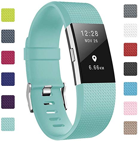 Soulen Bands Compatible with Fitbit Charge 2, Classic & Special Edition Replacement Band Fitbit Charge 2, Large Small, for Women Men (A# 1pack Teal Blue, Small (5.7”-7.8”))