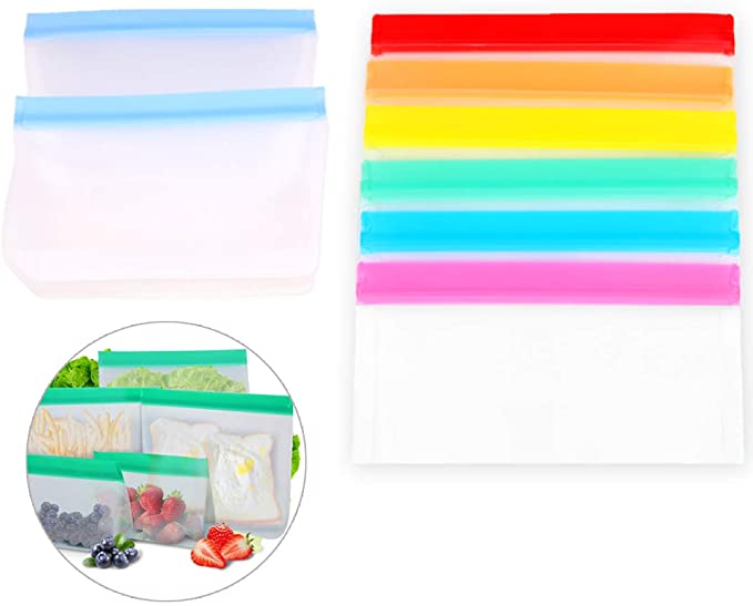 Set of 8 Reusable Food Storage Bag Leakproof Freezer Airtight Seal Bags Ziplock Bags Liquid Sandwich Snack Bacon Fruit Bags for Kitchen Home Organization