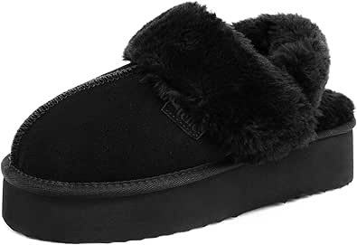 Stelle Plush Platform for Women Comfy Slippers Fleece Lining Removable Backstrap Fluffy Cozy Shoes Indoor Outdoor