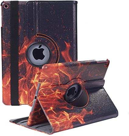 iPad 10.2" 9th Generation Case 2021/ 8th Generation 2020 / 7th Gen 2019, 360 Degree Rotating Multi-Angle Viewing Folio Stand Cases with Auto Wake/Sleep (Flame)