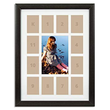 Craig Frames 23247778 12 by 16-Inch Brazilian Walnut Brown Picture Frame, Single White Collage Mat with 13 Openings