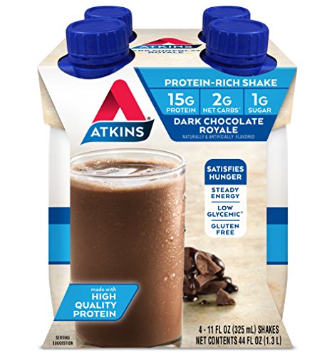 Atkins Ready to Drink Shakes, Dark Chocolate Royale, 15g Protein, 1g Sugar, 2g Net Carbs, 11-Ounce, 4-Count (Packaging May Vary)