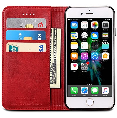 SINIANL iPhone 6 6S 7 8 X Plus Samsung Galaxy S8 Note 8 Premium Leather Wallet Case Business Credit Card Holder Folio Flip Cover