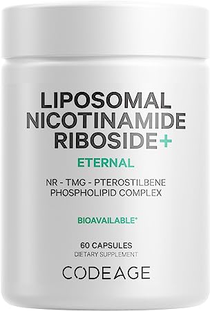 Codeage Liposomal Nicotinamide Riboside Supplement 500mg NR  - Betaine Anhydrous Pterostilbene - 2-Month Supply - Liposomal Delivery for Bioavailability - Cell & Energy Support - Non-GMO - 60 Capsules