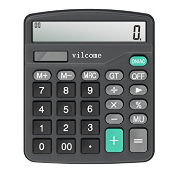 Calculator, Vilcome Standard Function Desktop Calculator with 12 Digit Large Display, Solar Battery LCD Display Office Calculator