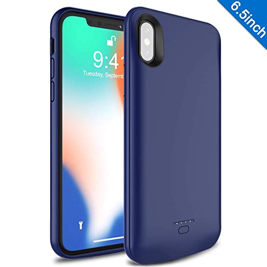 iPhone XS Max Battery Case, Wavypo 5000mAh Ultra Slim Extended Rechargeable Charger Case Portable Power Bank External Battery Pack Protective Charging Case For iPhone XS Max (6.5inch)-Blue