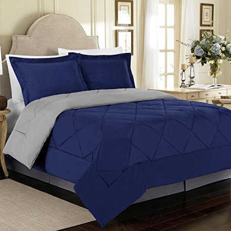 Cathay Home 90 GSM 3-Piece Microfiber Reversible Comforter Set, Full/Queen, Blue/Stone