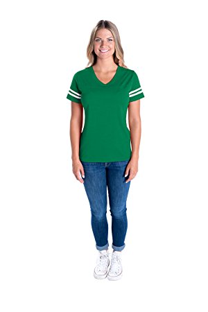 LAT Apparel Ladies Football Jersey V-Neck Tee Short SleeveT-Shirt