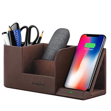 EasyAcc Wireless Charger Desk Organizer Wireless Charging Station for iPhone X XS MAX XR 8 Plus and Samsung S7 Edge S8 S9 Plus Note 8 9and More, Desk Storage Caddy Pen Pad Holder