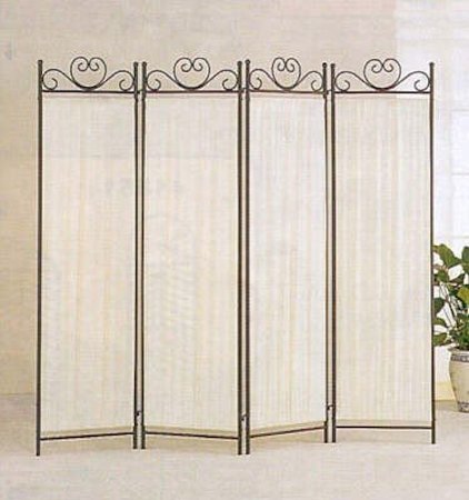 Legacy Decor 4-panel Room Screen Divider Ivory Linen Fabric and Black Metal Frame
