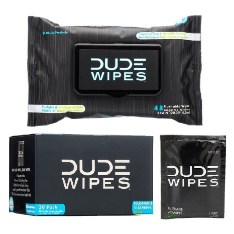 Dude Products Flushable Wipe Singles for Travel 30 and Dispenser Pack (48 count)