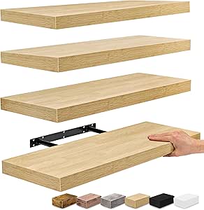 Sorbus Floating Shelves, Wall Shelves for Bedroom, Kitchen, Living Room, Bathroom Shelves Over The Toilet, Home Decor, Farmhouse Style, 24 x 9 Inch Wall Mounted Floating Shelves for Wall (4 Pack)