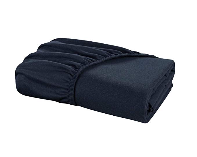 DELANNA Jersey Knit Fitted Sheet Soft Breathable T-Shirt Weave Bottom Sheet Only (Navy, Queen)