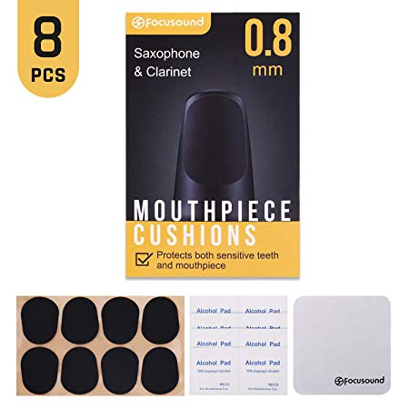 Focusound Saxophone & Clarinet Mouthpiece Cushions, Thick, 0.8mm Black, 8-Pack