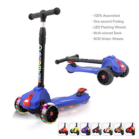 XJD Kick Scooters for Kids 3 Wheel Lean to Steer Folding Toddler Scooters 4 Adjustable height Extra-wide Deck 5CM Big PU Flashing Wheels 100% Assembled for Child Boys Girls Ages 3 to 12 Years Old