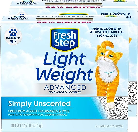 Fresh Step Lightweight Clumping Cat Litter, Advanced, Unscented, Extra Large, 25 Pounds total, (2 Pack of 12.5lb Boxes)