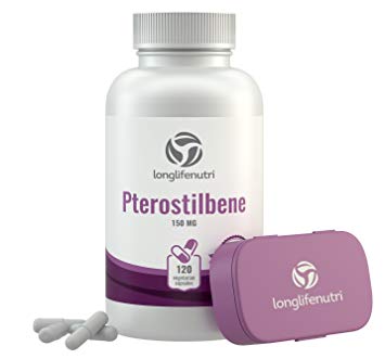Pterostilbene 150mg 120 Vegetarian Capsules | Made In USA | Supports Cardiovascular Neurologic Health Promote Healthy Aging Longevity | Antioxidant Anti Inflammatory Supplement 150 mg Pure Powder Pill