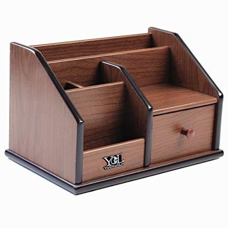Wooden Desk Organizer with Drawer,Multifunctional Office & Home Storage Organizer as Large Pencil Holder Makeup Organizer Remote Control Holder etc. (YCL829)