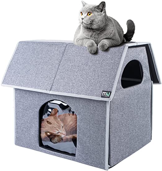 MIU COLOR Outdoor Cat House, Large Weatherproof Cat Houses for Outdoor/Indoor Cats, Feral Cat Shelter with Removable Soft Mat, Easy to Assemble, 21" x 16.5" x 15.5"inch