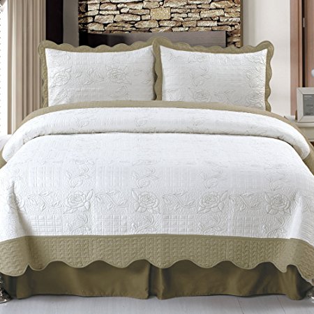 Lavish Home Jeana Embroidered 3-Piece Quilt Set, Full/Queen