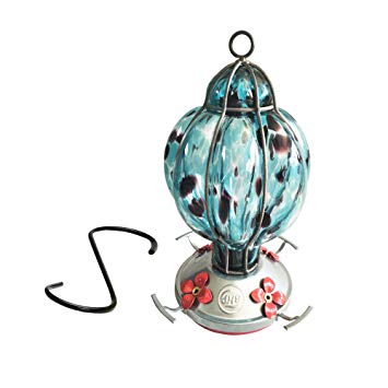 Best Home Products Hummingbird Feeder with Perch - Hand-Blown Glass Feeders | Treat ((Blue Black)