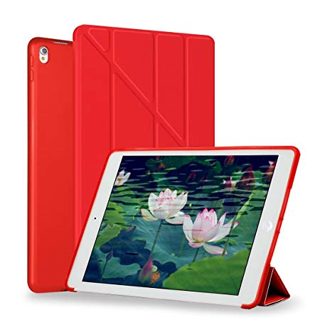 iPad Pro 10.5 Case,GOOJODOQ Smart Cover with Soft Back [Ultra Slim PU Leather][Multiple Angles Stand] Silicone Translucent Shell for Apple iPad Pro 10.5 with Auto Wake/Sleep Function in Red