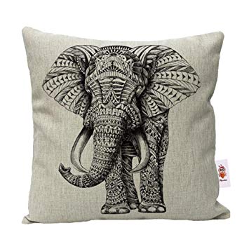 Nunubee Animal Cotton Linen Cushions Cover Sofa Throw Pillow Case Home Decor Elephant