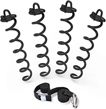 ABCCANOPY Spiral Ground Anchor with Dog Tie Out, Trampoline Anchor Stakes for Anchor Swings Set Down, Portable Basketball Goal, Tent, Bonus tie-Downs for Tethering The Dog, 4Pcs