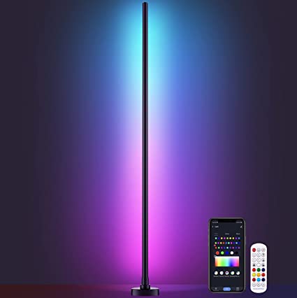 YSJ LED Floor Lamp, RGBIC Corner Floor Lamp with App and Remote Control, Compatible with Alexa and Google, Color Changing Mood Lighting for Gaming Room, Living Room, Home Decoration, 50 in Height