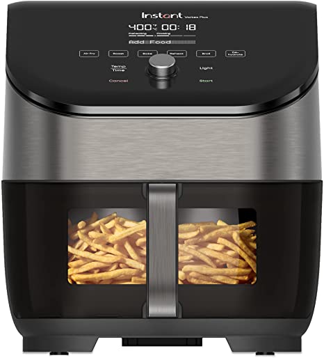 Instant Vortex Plus 6 Quart 6-in 1 Air Fryer with ClearCook™ Easy View Windows and OdorErase™ Built-in Air Filters, Air Fry, Roast, Broil, Bake, Reheat, Dehydrate, 1700W, Stainless Steel