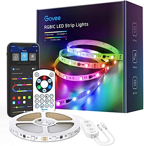 Govee 16.4ft RGBIC LED Strip Lights, App Control via Bluetooth, Remote & Control Box, Segmented Control, Enhanced Music Mode, Scene Modes for Parties, Room, Kitchen, Holiday