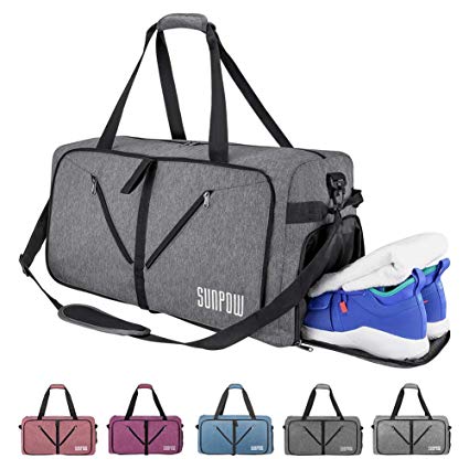 SUNPOW 65L Packable Travel Duffle Bag, Foldable Sport Gym Bag with Shoe Compartment, Lightweight Luggage Duffel Bags