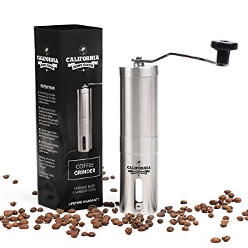 Premium Ceramic Burr Coffee Grinder - Portable Stainless Steel Coffee Mill by California Home Goods - Aeropress & Espresso Compatible
