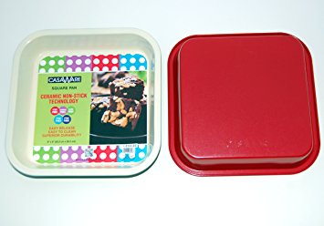casaWare Ceramic Coated NonStick 8-Inch Square Pan (Cream/Red)