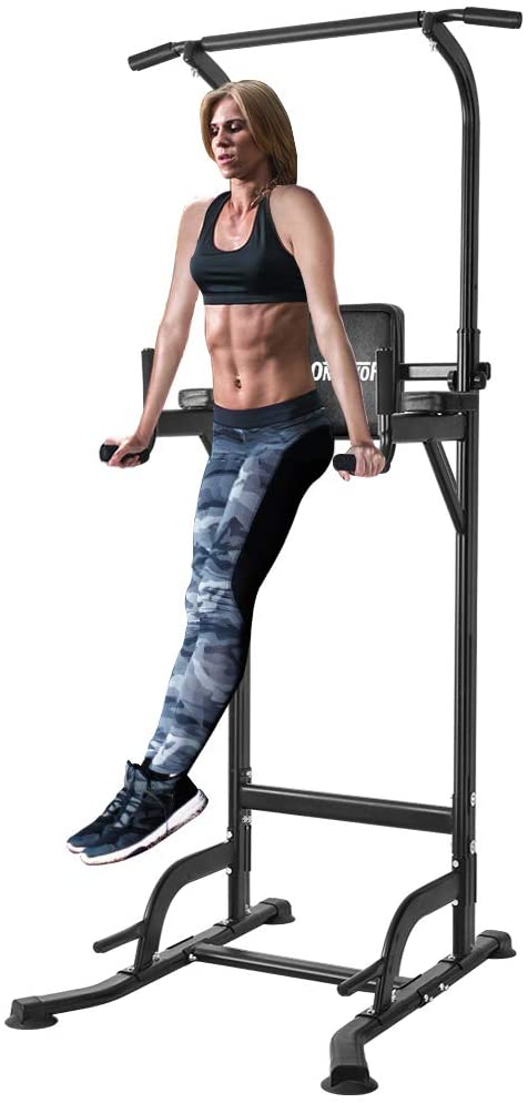 OneTwoFit Multi-Function Power Tower,Adjustable Height Pull up Station Pull Up Rack Station Dip Stands Workout Bar Pull up Tower Push Up for Home Gym Fitness Weight Capacity 300lbs OT084