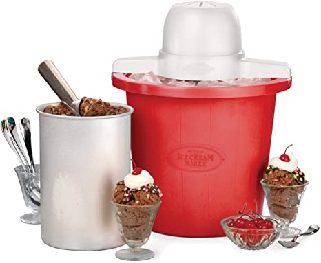 Nostalgia ICMP4RD 4-Quart Bucket Electric Ice Cream Maker, Red