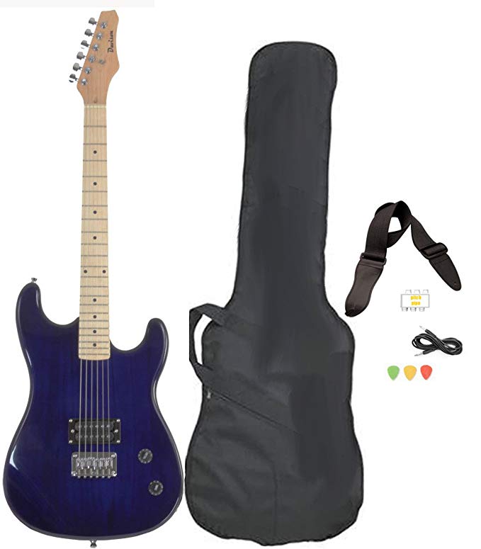 Davison Guitars 6 String Full Size Electric Guitar with Case Strap Pics and Pitchpipe Tuner GTR235 X CSE BLUE