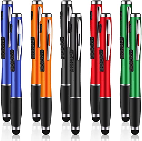 10 Pieces Stylus Pens with Light 2-in-1 Multi-Function Touch Screen Pens LED Light Pens Ballpoint Pens for Smartphones Tablets PC Pads Stylus Light Pens for Homes Offices Schools Writing in The Dark