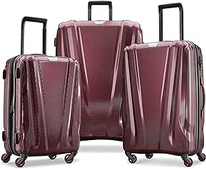 Samsonite SWERV DLX Spinner 3 Piece Carry-On, Medium, and Large Suitcase Hard-Shell Luggage Set with Side Carry and Telescopic Handle, Aubergine