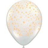 Single Source Party Supplies - 11 Stars Around Diamond Clear Gold Stars Latex Balloons Bag of 10
