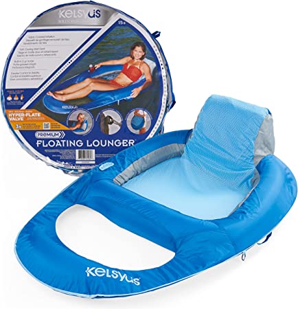 Kelsyus Premium Floating Lounger with Fast Inflation, Inflatable Recliner Chair, Lake & Pool Float for Adults with Cup Holder, Amazon Exclusive