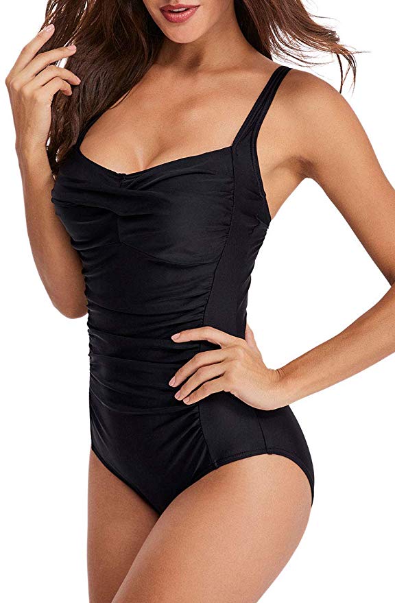fitglam One-Piece Swimsuits for Women Moderate Monokini Bathing Suits Ruched Tummy Control Adjustable Straps
