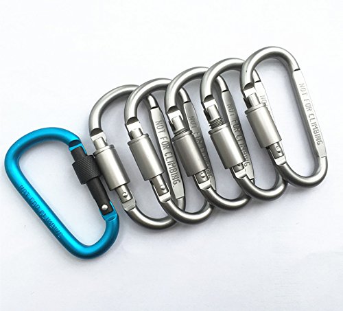 Cy3Lf Aluminum Alloy Carabiner Screw Lock Hooks, Practical Spring Snap Key Chain Clip Hook Outdoor Hiking Buckle (D-ring Shape) 5pcs and 1 pcs blue Carabiner Keychain(GIFT)