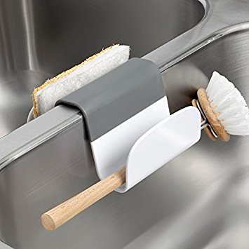 Spectrum Diversified Cora Sink Saddle Holder for Sponges, Scrub Brushes, Soap, - Gray/White