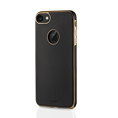 EasyAcc iPhone 7 TPU Case with Leather-Adhered Back and Plating Edge Flexible TPU Case for iPhone 7- Gold